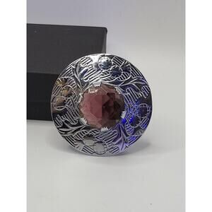 Vintage Mizpah Purple Glass Thistle Round Brooch Scottish Style Pin